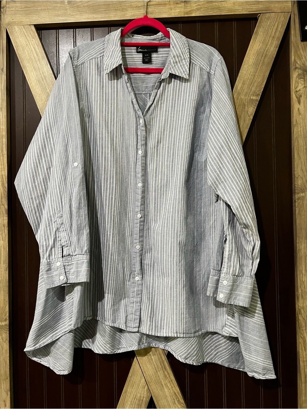 Lane Bryant Light Blue and White Striped Casual Button-Down Shirt